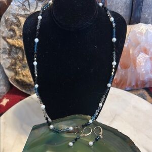Austrian Crystal Black and Smokey Crystal with fresh water pearls jewelry set